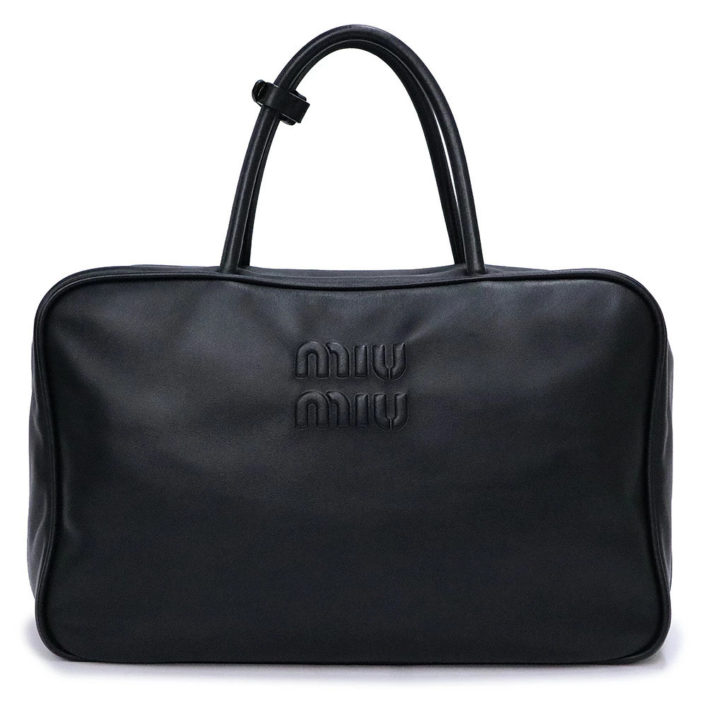 Miu Miu Leather Bowling Bag NERO Black Boston Handbag